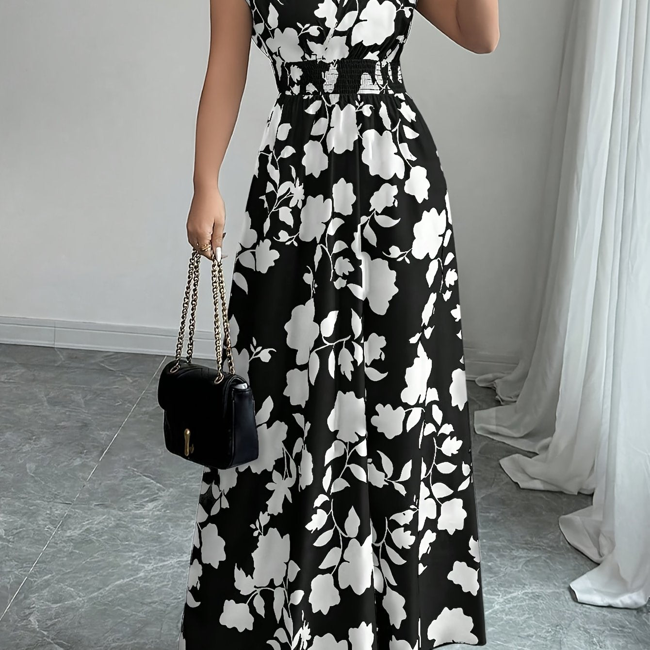 Flory' Elegant Pink Floral Maxi Dress