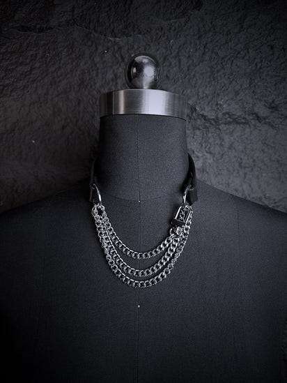 Handcrafted PU Leather Triple-Chain Choker Collar – Adjustable Statement Streetwear Necklace