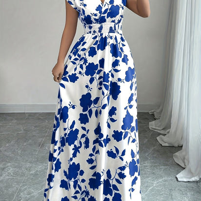 Flory' Elegant Pink Floral Maxi Dress