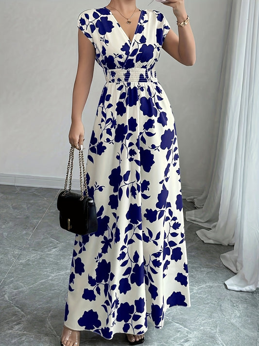 Flory' Elegant Pink Floral Maxi Dress