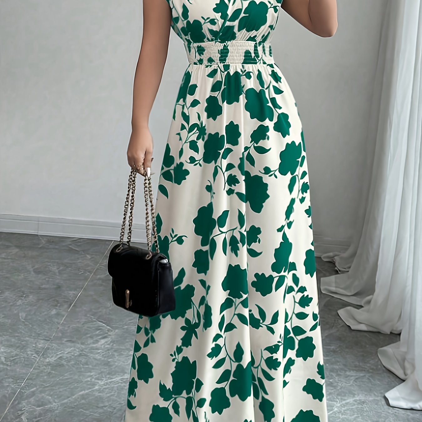 Flory' Elegant Pink Floral Maxi Dress