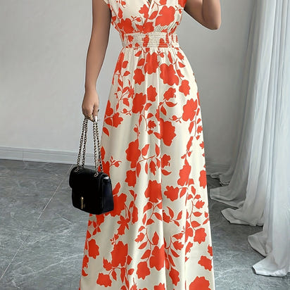 Flory' Elegant Pink Floral Maxi Dress