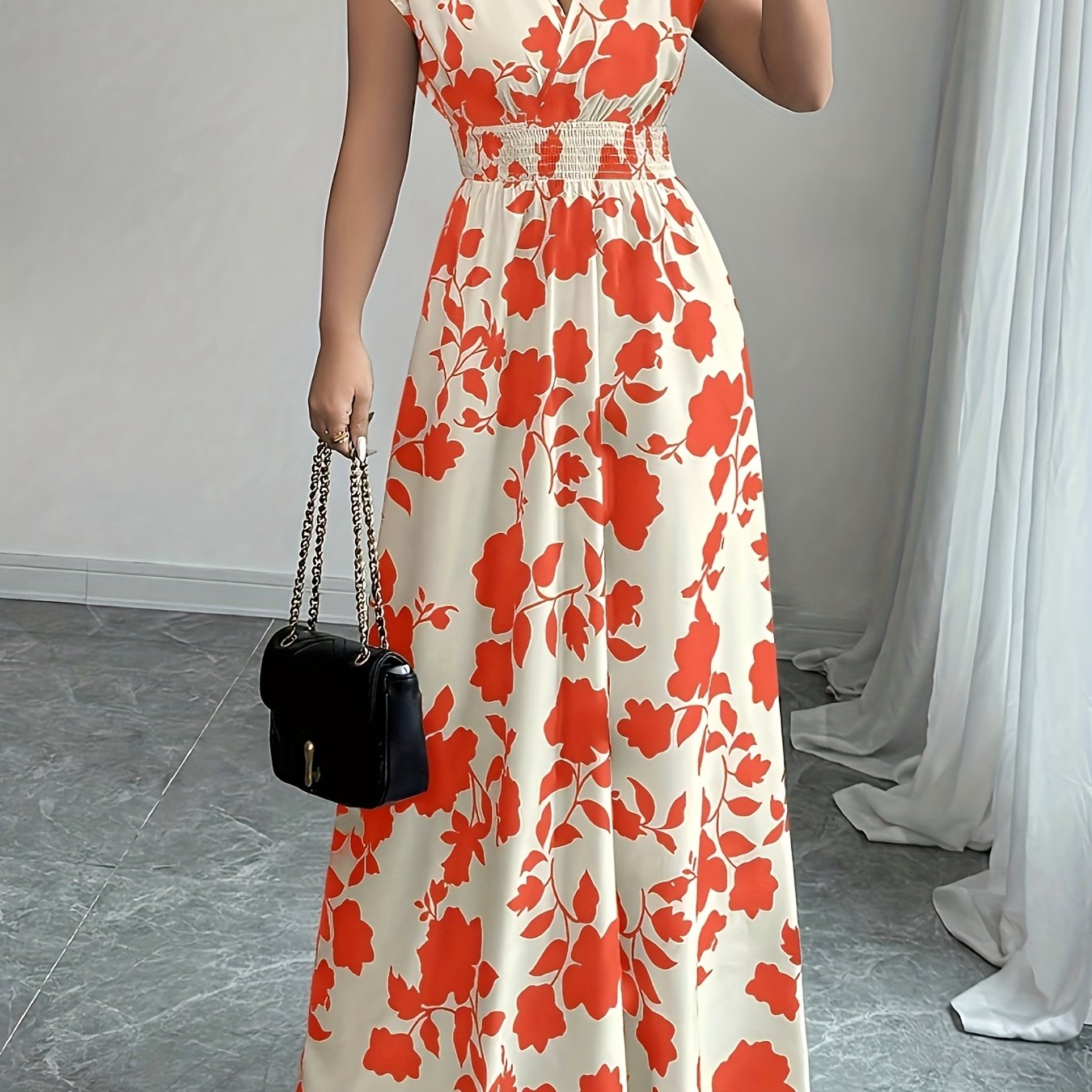 Flory' Elegant Pink Floral Maxi Dress