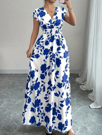 Flory' Elegant Pink Floral Maxi Dress