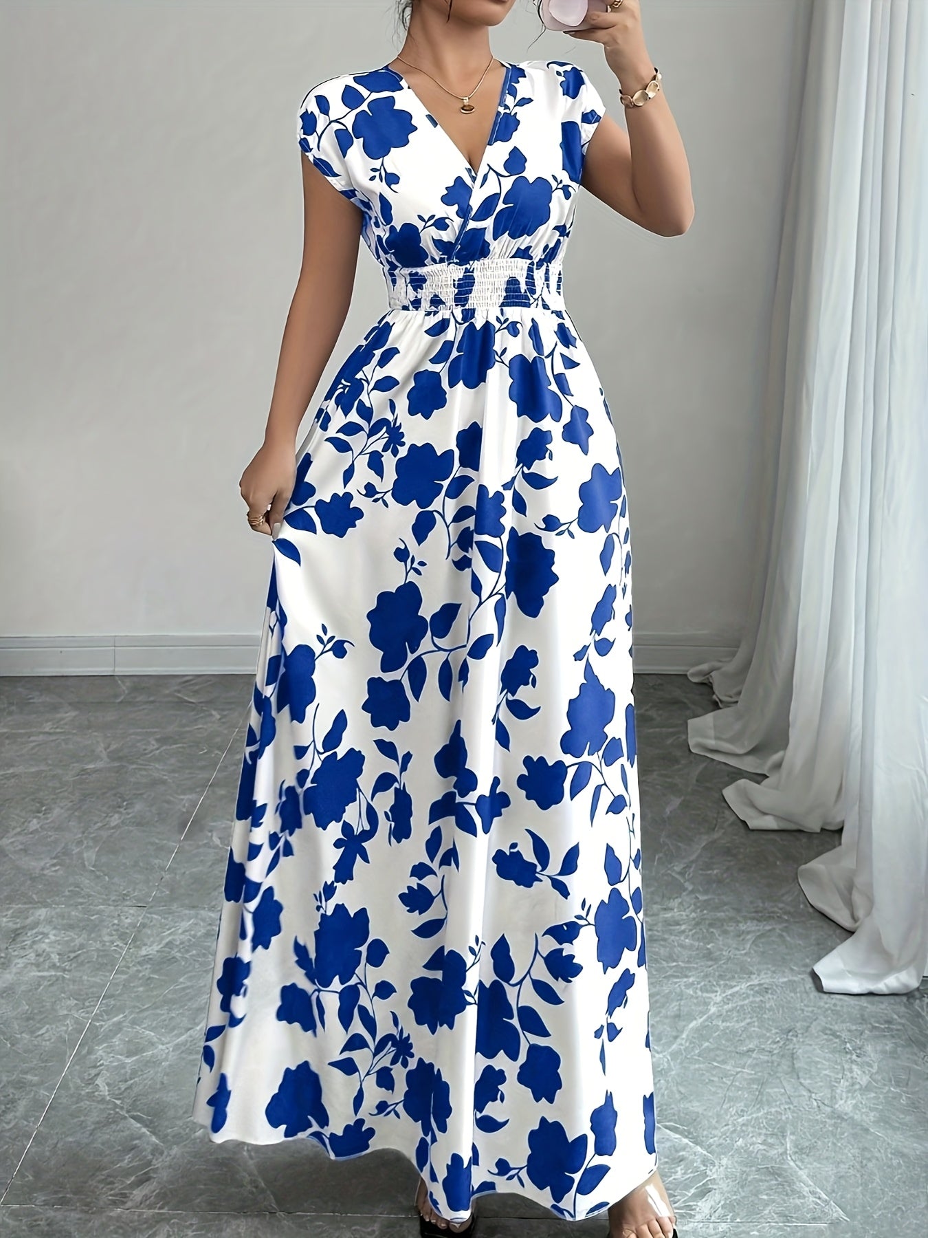 Flory' Elegant Pink Floral Maxi Dress