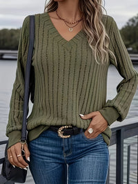 CozyRib™ Olive V-Neck Sweater