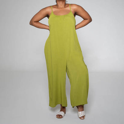 Flowy Wide-Leg Jumpsuit – Olive Green