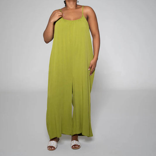 Flowy Wide-Leg Jumpsuit – Olive Green