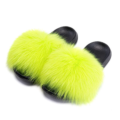 Women's Fox Fur Luxury Slides – Summer Furry Slippers