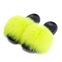 Women's Fox Fur Luxury Slides – Summer Furry Slippers