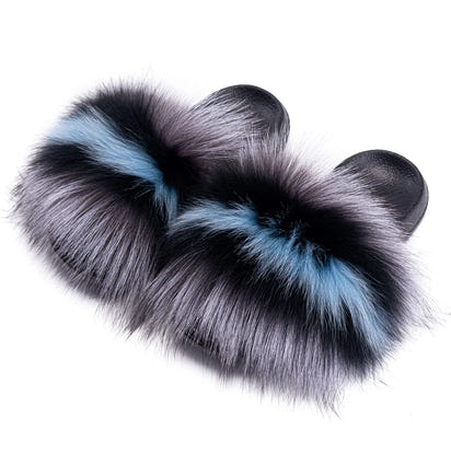 Women's Fox Fur Luxury Slides – Summer Furry Slippers