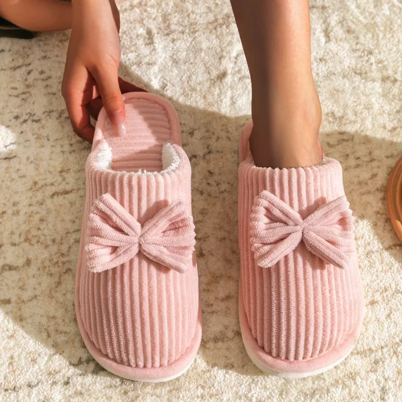 Women's Bow Slippers – Cozy Fall/Winter Indoor Shoes