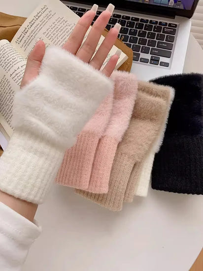 Soft Plush Knitted Fingerless Gloves
