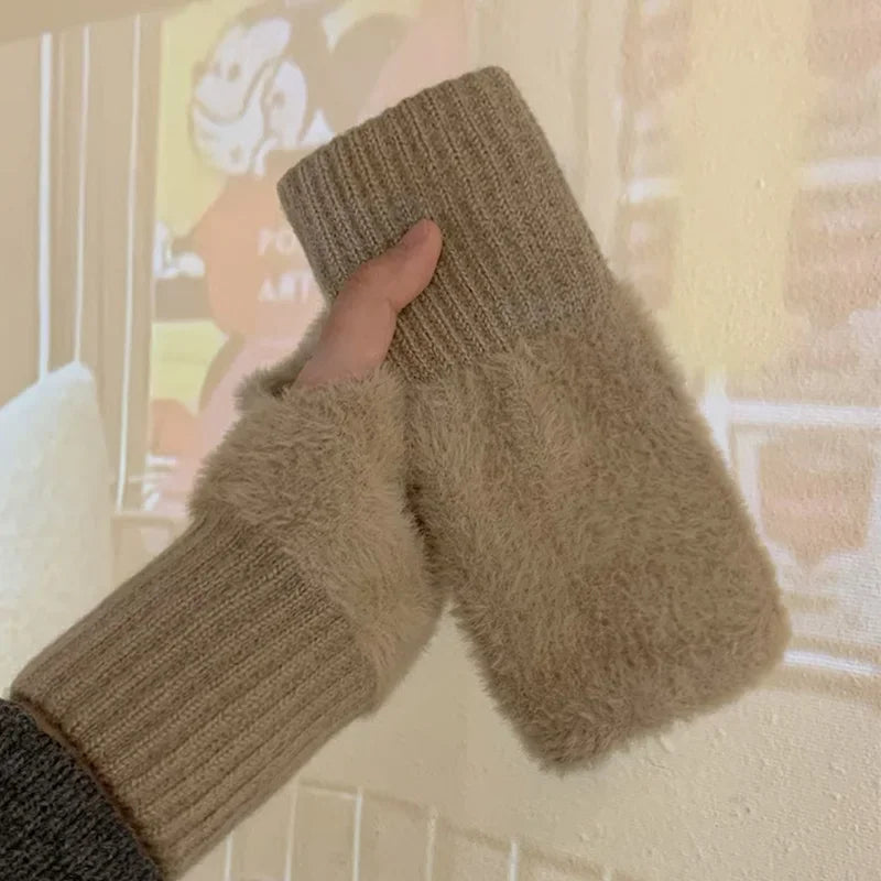 Soft Plush Knitted Fingerless Gloves