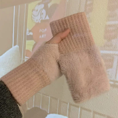 Soft Plush Knitted Fingerless Gloves