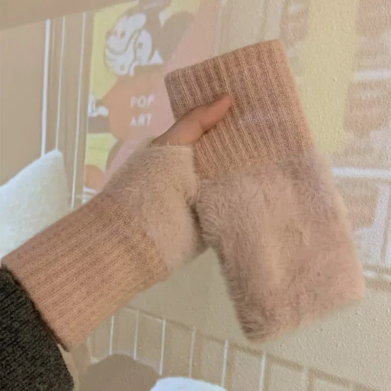 Soft Plush Knitted Fingerless Gloves