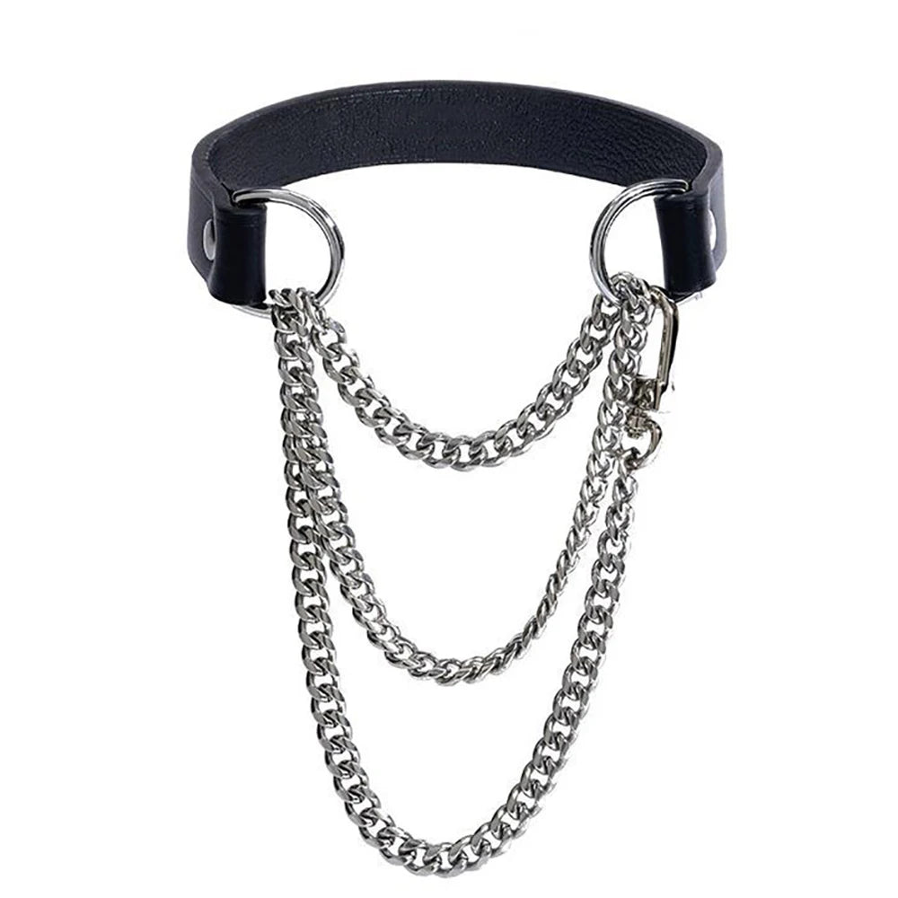 Handcrafted PU Leather Triple-Chain Choker Collar – Adjustable Statement Streetwear Necklace
