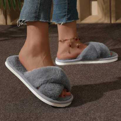 Fluffy Cross Fur Slippers