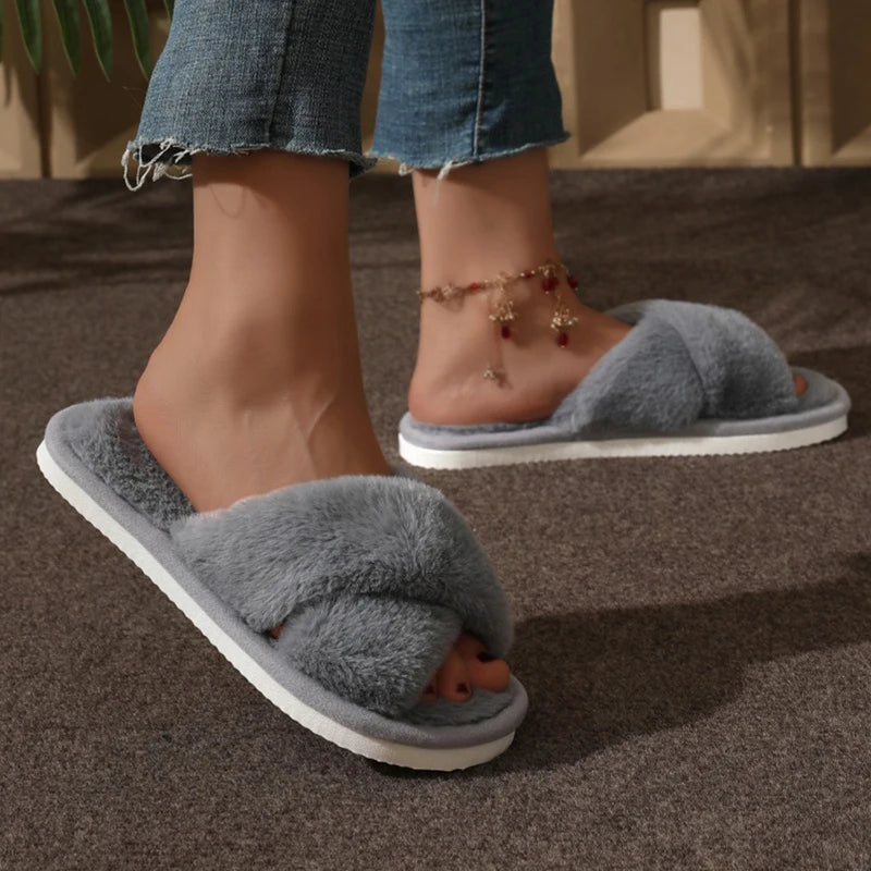 Fluffy Cross Fur Slippers