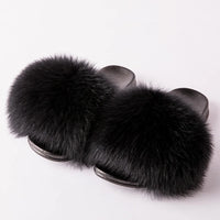 Women's Fox Fur Luxury Slides – Summer Furry Slippers