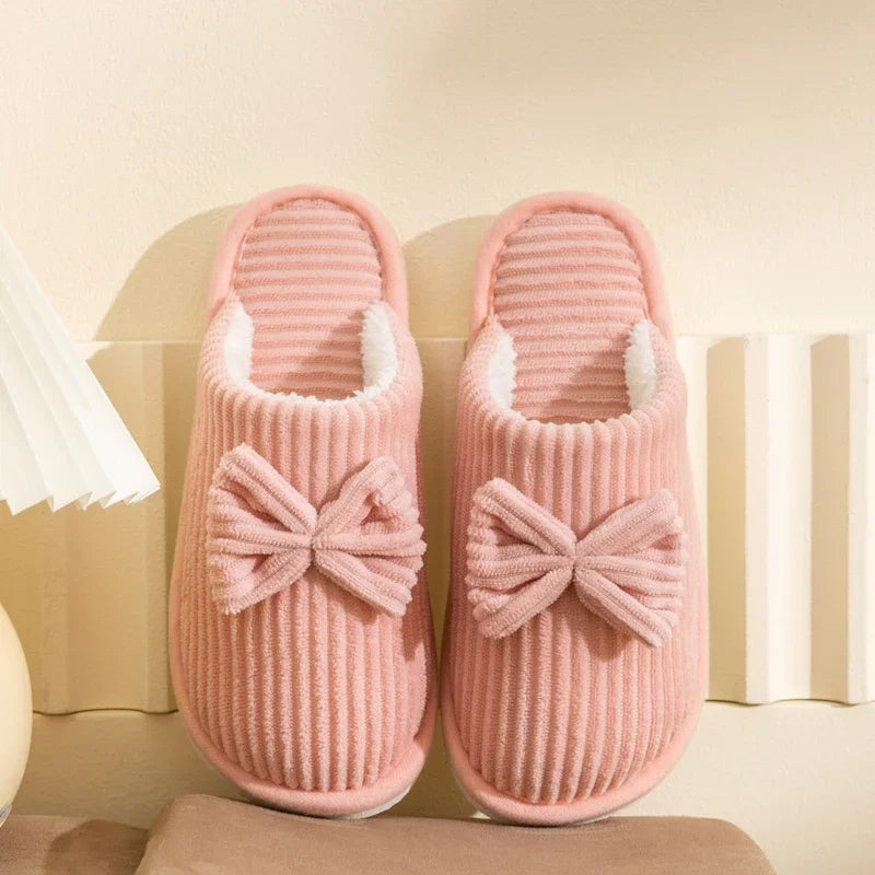Women's Bow Slippers – Cozy Fall/Winter Indoor Shoes