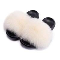Women's Fox Fur Luxury Slides – Summer Furry Slippers