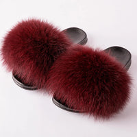 Women's Fox Fur Luxury Slides – Summer Furry Slippers