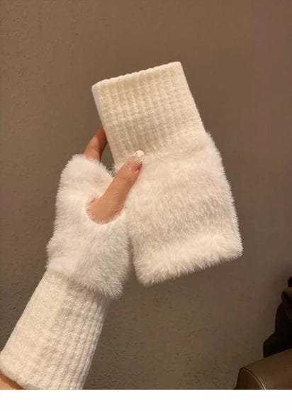 Soft Plush Knitted Fingerless Gloves