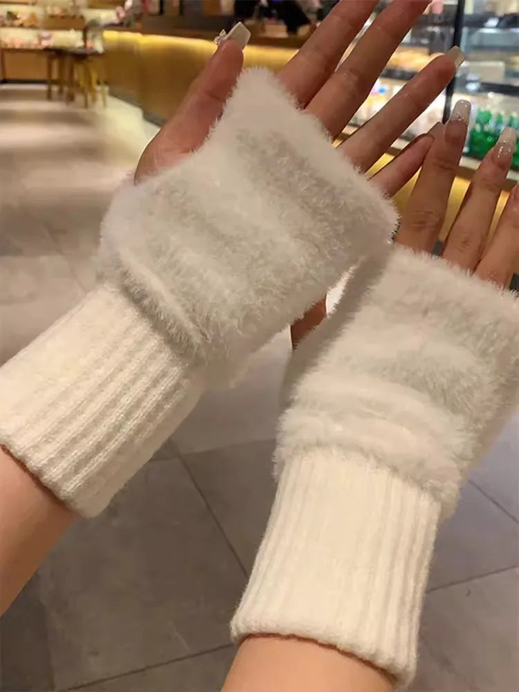 Soft Plush Knitted Fingerless Gloves