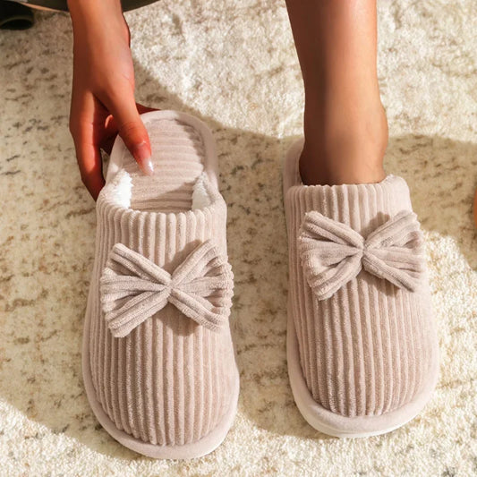 Women's Bow Slippers – Cozy Fall/Winter Indoor Shoes