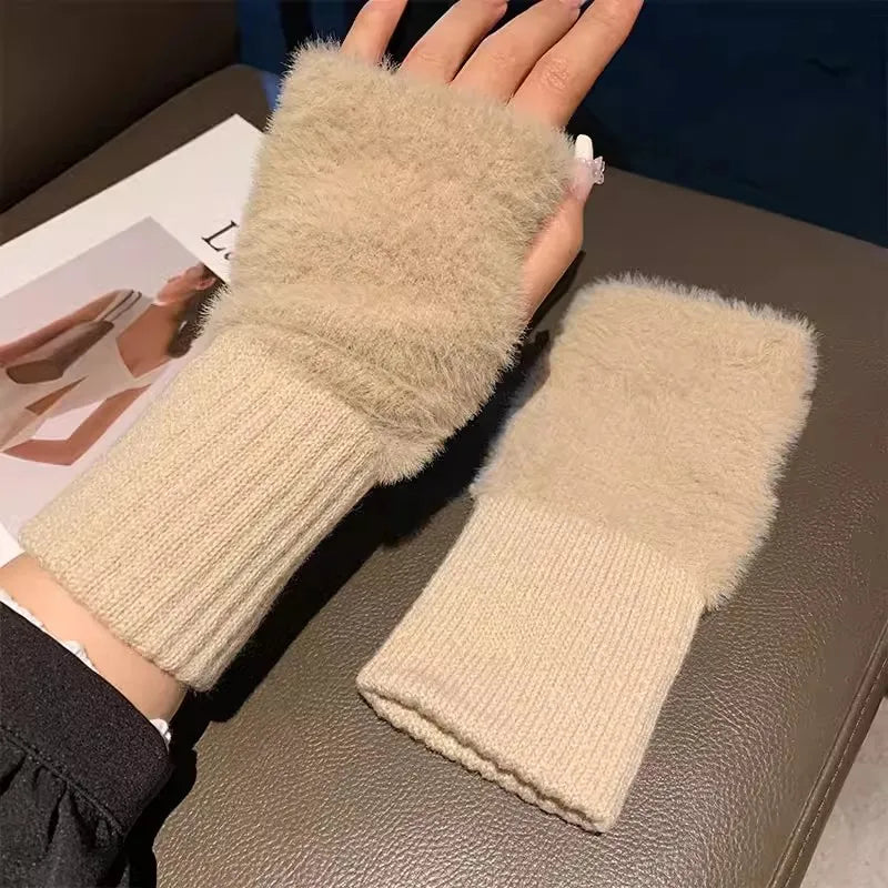 Soft Plush Knitted Fingerless Gloves