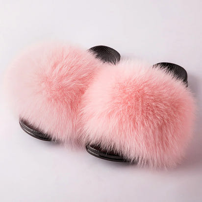 Women's Fox Fur Luxury Slides – Summer Furry Slippers