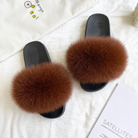 Women's Fox Fur Luxury Slides – Summer Furry Slippers