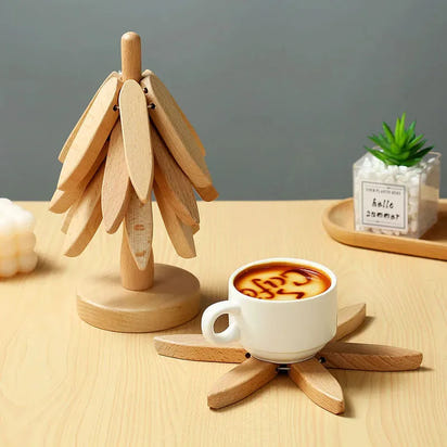 (3-Trivets in 1-Tree) Wooden Christmas Tree Trivet Stand