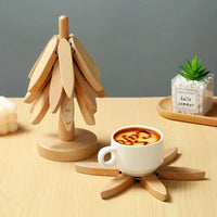 (3-Trivets in 1-Tree) Wooden Christmas Tree Trivet Stand