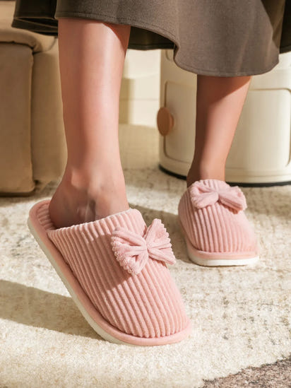 Women's Bow Slippers – Cozy Fall/Winter Indoor Shoes