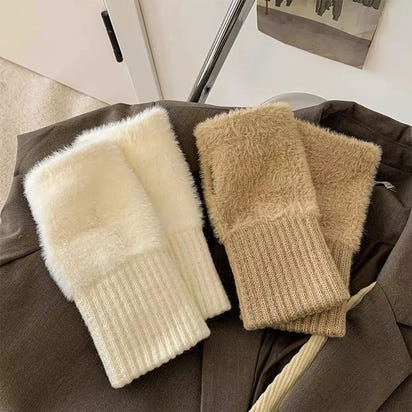 Soft Plush Knitted Fingerless Gloves