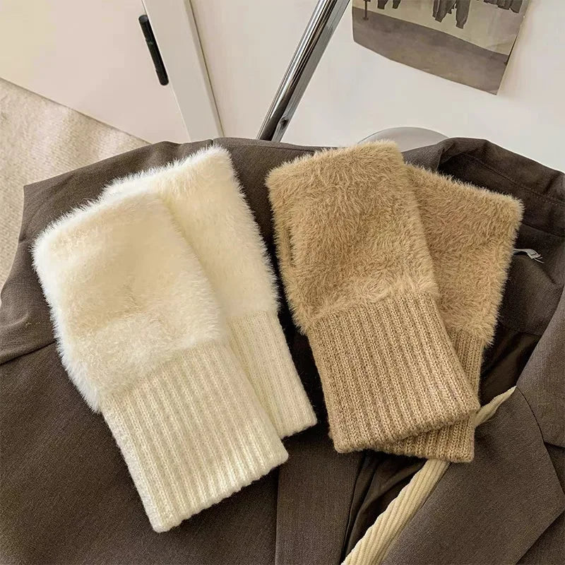Soft Plush Knitted Fingerless Gloves