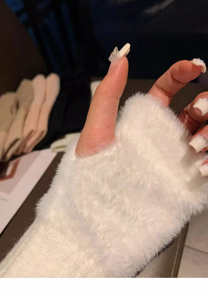 Soft Plush Knitted Fingerless Gloves