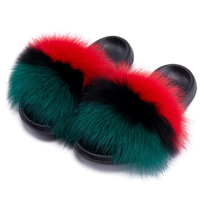 Women's Fox Fur Luxury Slides – Summer Furry Slippers