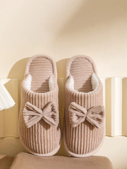 Women's Bow Slippers – Cozy Fall/Winter Indoor Shoes