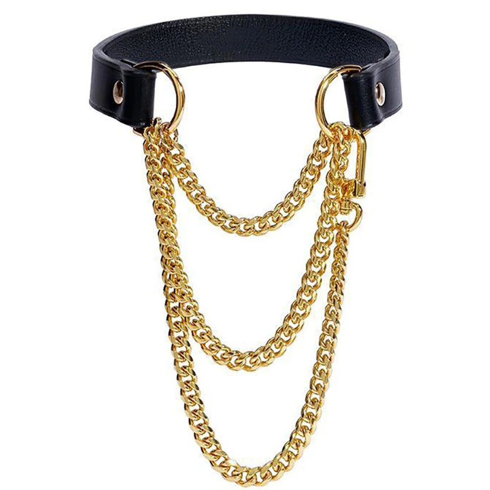 Handcrafted PU Leather Triple-Chain Choker Collar – Adjustable Statement Streetwear Necklace