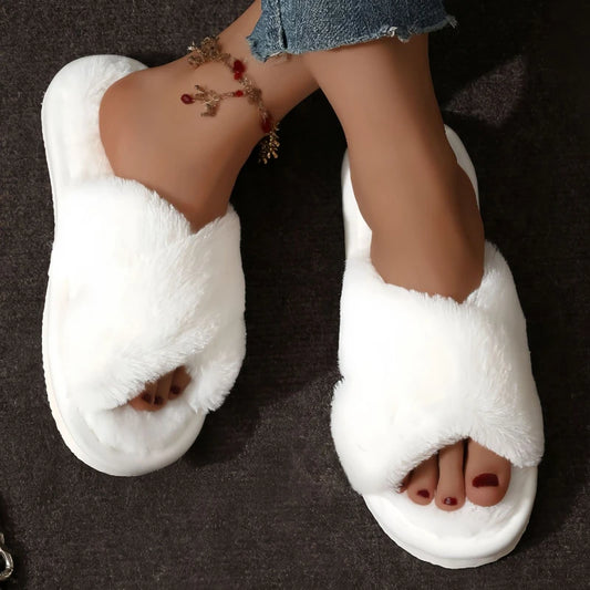 Fluffy Cross Fur Slippers