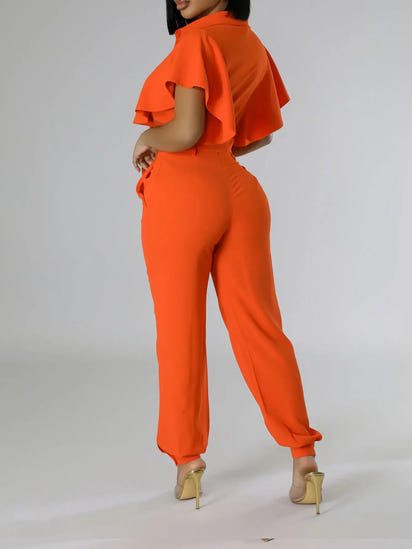 2-Piece Elegant Coral Outfit with Waist Tie