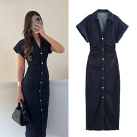 Autumn' Elegant Denim Midi Dress