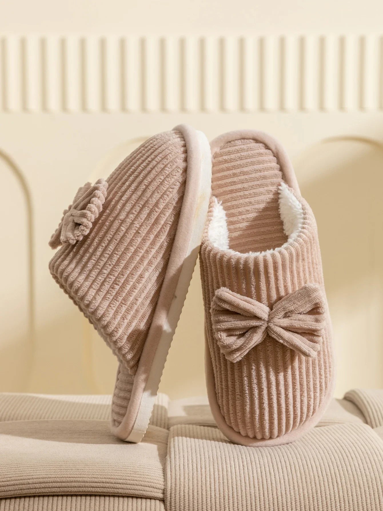 Women's Bow Slippers – Cozy Fall/Winter Indoor Shoes