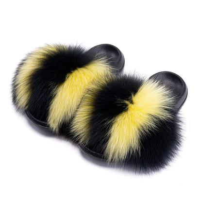 Women's Fox Fur Luxury Slides – Summer Furry Slippers