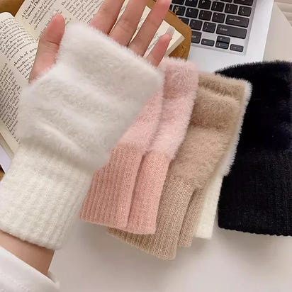 Soft Plush Knitted Fingerless Gloves