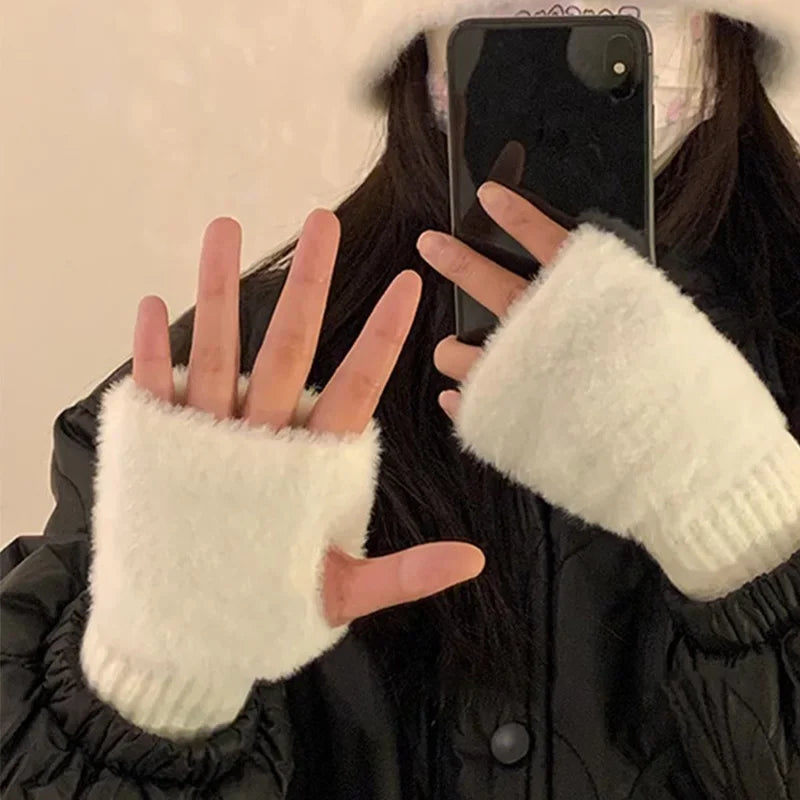 Soft Plush Knitted Fingerless Gloves