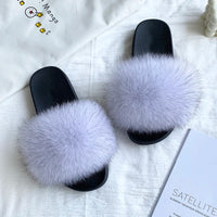 Women's Fox Fur Luxury Slides – Summer Furry Slippers